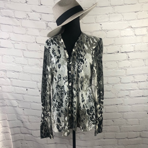 Chico’s: Sequin Animal Print Cardigan button up  Sweater. Size(2) - Picture 3 of 10
